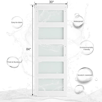 SMARTSTANDARD 30" x 84" Glass Barn Door with 5FT Hardware Kit Included | 5-Panel Glass, DIY Assembly Required, Waterproof PVC Coating, Pure White