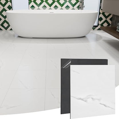 White Marble Peel and Stick Floor Tile 10-Pack 12 x 12 inch,Self-Adhesive Waterproof Vinyl Flooring Plank for Bathroom,Kitchen, Dining Room, Bedrooms, Cover 10 Sq. Ft