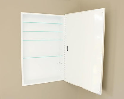Fox Hollow Furnishings 20x30 Parker Metro Metal Framed Rectangle Recessed Bathroom Medicine Cabinet, Floating Mirror, 14x24 in-Wall Opening, Steel, Adjustable Glass Shelves, Magnet Close, Chrome