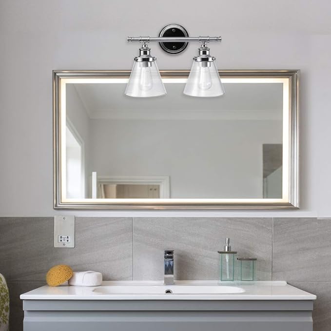 GLOBE Electric 51412 Parker 2-Light Vanity Light, Chrome, Clear Glass Shades
