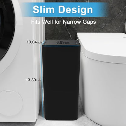 Naisu 2 Pack 4 Gal Bathroom Trash Can with Lid,Automatic Garbage Can with Touchless and Sealed Design,Slim Motion Sensor Waterproof Plastic Trash Bin Suitable for Bedrooms,Bathrooms,Kitchens,（Black）
