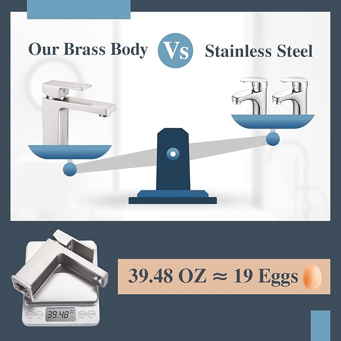 Single Hole Bathroom Faucet, 1-Handle Bathroom Sink Faucet with Pop-Up Drain, Stainless Steel Brushed Nickel for Modern Bath/Vanity