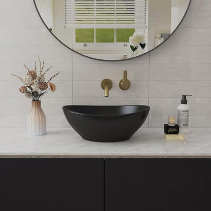 DeerValley DV-1V0011 Horizon Black Bathroom Sink, 16"x13" Oval Bathroom Vessel Sink Above Counter Vanity Ceramic Sink
