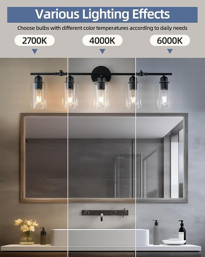 5-Light Bathroom Light Fixtures, Matte Black Vanity Lights for Bathroom