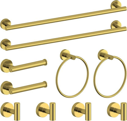 Brushed Gold Bathroom Hardware Set 10 Pieces Stainless Steel | Evolvegoods Bathroom Hardware Set, Includes 26 inch Towel Bar, 4 Towel Hook, 2 Towel Ring Toilet Paper Holder