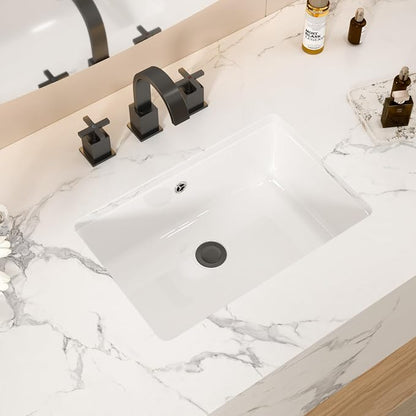 White Ceramic 18"x12" Undermount Bathroom Lavatory Sink | Rectangle under counter white bathroom vessel sink for bathroom with overflow