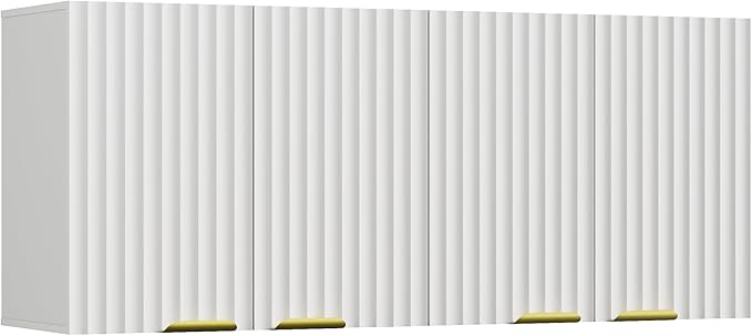 ChooChoo Bathroom Wall Cabinet, Laundry Room Cabinet with 4 Fluted Doors | Kitchen Storage Cupboard Cabinet with Adjustable Shelf, Fluted Wall-Mounted Medicine Cabinet for Kitchen, Garage, White