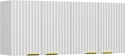 ChooChoo Bathroom Wall Cabinet, Laundry Room Cabinet with 4 Fluted Doors | Kitchen Storage Cupboard Cabinet with Adjustable Shelf, Fluted Wall-Mounted Medicine Cabinet for Kitchen, Garage, White