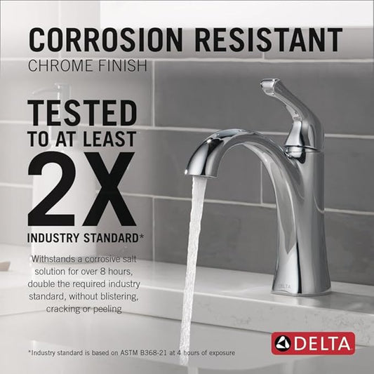 Delta Faucet Arvo Single Hole Bathroom Faucet, Single Handle Bathroom Faucet Chrome, Bathroom Sink Faucet, Drain Assembly Included, Chrome 15840LF