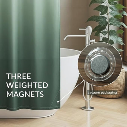 Felisa Ombre Dark Green and White Shower Curtain Liner,Waterproof Fabric Shower Curtain with 3 Weighted Magnets, Odorless Cloth Lightweight Bathroom Curtain,Sturdy Rustproof Grommets,72 x 72