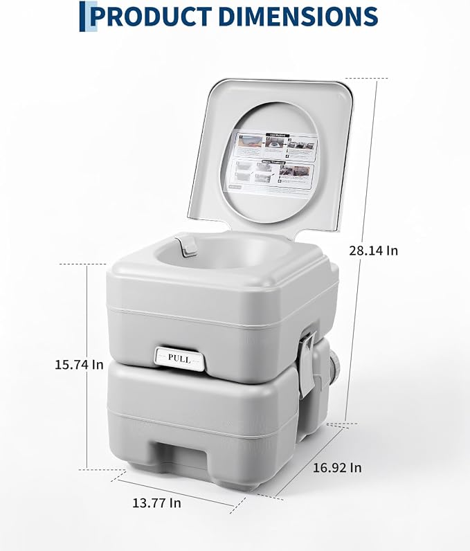 Garvee Portable Travel Toilet, T Outlet Water, RV Potty | 5.3 Gal Waste Water Tank & 3.2 Gal Flush Tank, Indoor Outdoor Push-Button Pressurized Flush Commode for Camping Boating