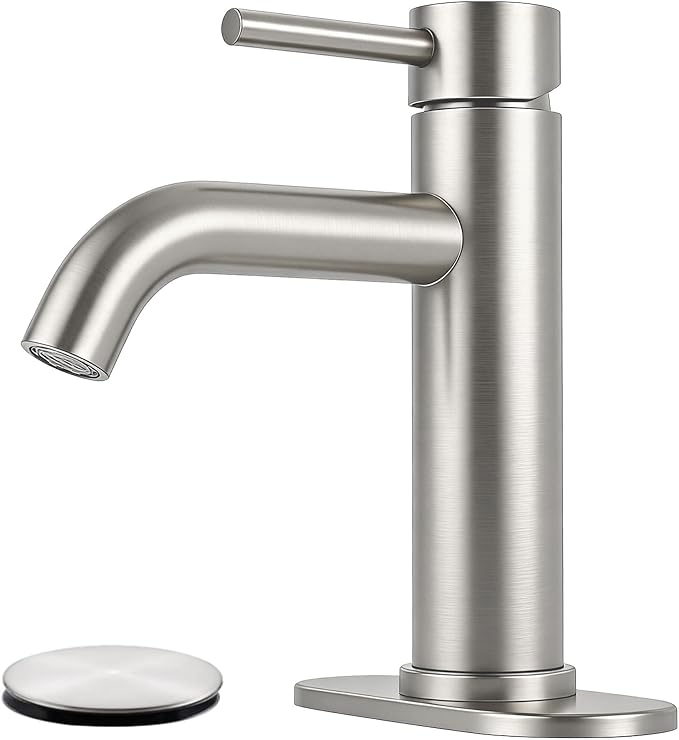 Bathroom Faucets Brushed Nickel Bathroom Sink Faucet Modern Single Handle Bathroom Faucet for 1 or 3 Hole Mxier Tap Washbasin Faucet with Deck, Pop-up Drain and Supply Hoses