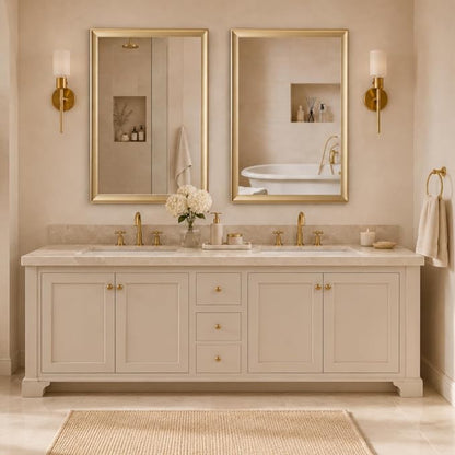 2 Pack Brushed Gold Bathroom Mirrors for Over Sink, 24x36 Inch | Champagne Gold Rectangle Vanity Mirror for Bedroom, Entryway, Living Room Decor, Aluminum Framed, Curved Wide Edge