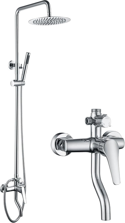 Outdoor Shower Fixtures - Total Complete Shower Kit, Chrome Finish with SS304 Handheld High Pressure Shower Head, 3-Functions