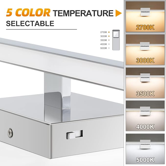 NIORSUN 15.7 inch Chrome Bathroom Vanity Light,12W 5CCT Dimmable LED Bathroom Lighting Fixtures Over Mirror, Modern Vanity Lights for Bathrooms Restroom Mirror- ETL Certified