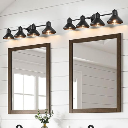 Bairth Bathroom Light Fixtures,4-Light Black Metal Vanity Light Over Mirror | Farmhouse Rustic Industrial Bathroom Vanity Light, Modern Bathroom Lights with Metal Shade for Living Room Cabinet Hallway