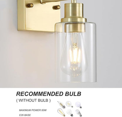 Living Room Wall Light fixtures 2 Pack, Brushed Gold Vanity Lights with Glass Shade, Farmhouse Modern Wall sconces for Gallery ，Mirror,Bedroom,Bathroom