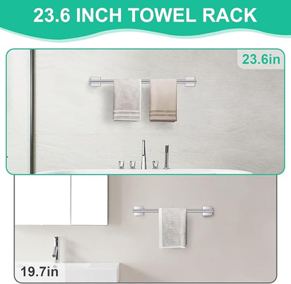 10 Pieces Polished Chrome Towel Bar Set, Double Dase Toilet Paper Holder Bathroom Hardware Set, 23.6 Inch Stainless Steel Towel Rack for Bathroom Wall Mounted
