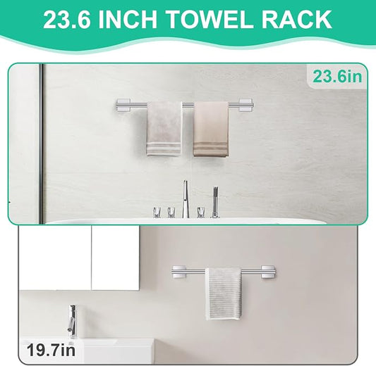 Chrome Bathroom Hardware Towel Bar Set, 5 Pieces Double Dase Toilet Paper Holder Towel Holder Set, 23.6 Inch Stainless Steel Towel Rack for Bathroom Wall Mount