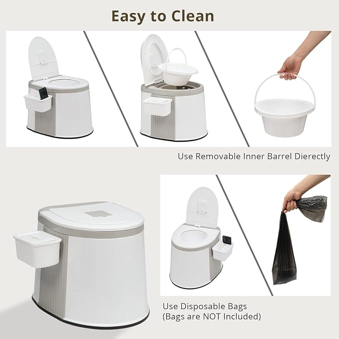 VINGLI Portable Toilet, Commode with 5 Gallon Bucket Inner, Lightweight Camping RV Toilet for Adult, Kids, Boat, Van, Travel (Classic)