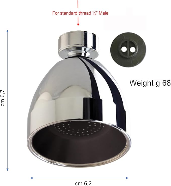 Siroflex 2765/S Fixed Shower Head with Brass Swivel – Made in Italy - Anti-Limescale Shower Head - Stainless Steel Filter Screen, Removable Flow Restrictor (Up to 40% Water Savings), (Black Chrome)
