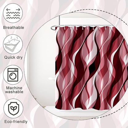 Red Shower Curtain, Modern Abstract Ombre Red Striped Shower Curtain Set for Bathroom Waterproof Shower Curtain with Hooks, 54x72 Inch