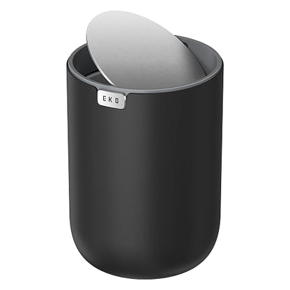 EKO Fandy 0.58 Gal/2.2L Mini Trash Can with Lid, Swing-Top Desktop Trash Can for Bathroom, Countertop, Vanity, Desk or Office, Small Garbage Bin (Black) (Pack of 12)