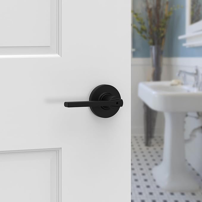 Kwikset Casey Interior Privacy Round Door Handle with Lock, Door Lever for Bathroom and Bedroom, Satin Nickel Reversible Keyless Turn Lock, with Microban Protection