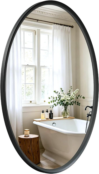 Black Oval Bathroom Mirror 24x36 Inch | Vanity Wall Mirror, Crystal-Clear HD Glass, Rust-Proof Aluminum Frame, Inner-Curved Decor for Bedroom, Entryway Renovation