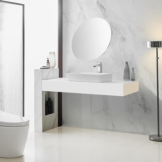 BWE Vessel Sink Faucet Modern Waterfall Chrome Single Hole Bathroom Faucet Single Handle with Pop up Drain Without Overflow Assembly Vanity Basin Bath Sink Faucets Mixer Tap
