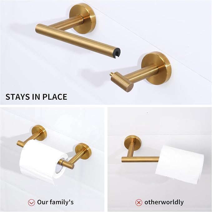 4 Pieces Brushed Gold Bathroom Accessories Hardware Set,Toilet Paper Holder Set,Include Double Post Pivoting Toilet Tissue Roll Paper Holder,Towel Ring,Towel Holder Set for Bathroom