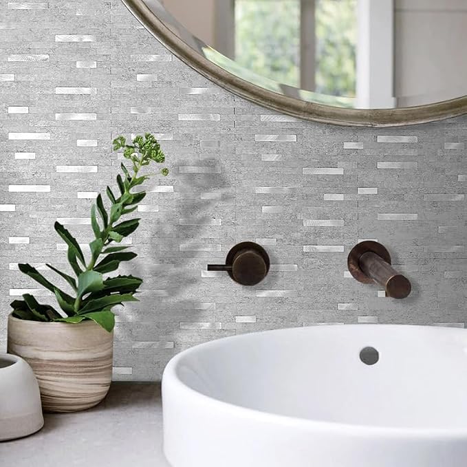 DICOFUN 10 Sheets Peel and Stick Backsplash Wall Tiles, PVC Kitchen Backsplash Peel and Stick in Grey, 9.4 sq.ft