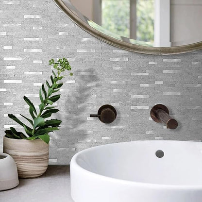 DICOFUN 10 Sheets Peel and Stick Backsplash Wall Tiles, PVC Kitchen Backsplash Peel and Stick in Grey, 9.4 sq.ft
