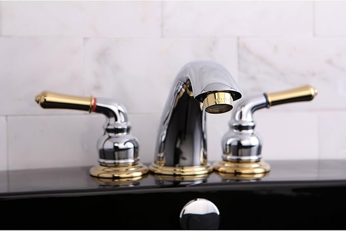Kingston Brass KB964 Magellan Widespread Bathroom Faucet with Retail Pop-Up, Polished Chrome/Polished Brass