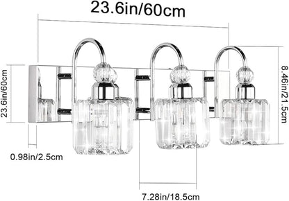 Ralbay Modern LED Crystal Bathroom Vanity Lights 3-Lights Stainless Steel Crystal Vanity Lights Over Mirror Modern Crystal Bathroom Vanity Lighting Fixtures