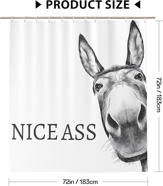 Funny Donkey Shower Curtain Waterproof Fabric Shower Curtain Set Washable Farmhouse Bathroom Decor Bath Curtains with 12 Hooks 72x72 inch (Donkey)