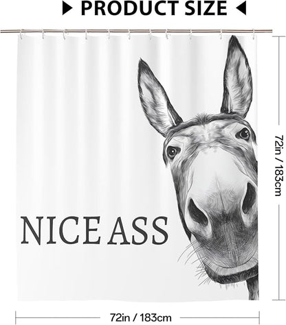 Funny Donkey Shower Curtain Waterproof Fabric Shower Curtain Set Washable Farmhouse Bathroom Decor Bath Curtains with 12 Hooks 72x72 inch (Donkey)