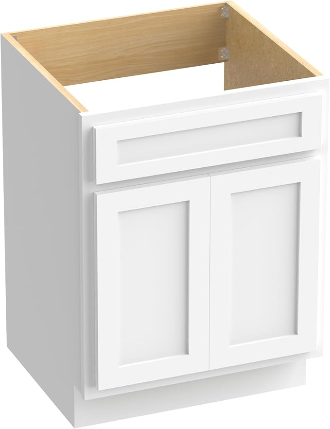 Vanity Art 24 Inch Double Shutter Door Bathroom Vanity Base Cabinet with Soft Closing Shaker Drawer, Strudy Floor Mount Storage Cabinet Organizer for Bedroom, Living Room, Kitchen, VA4024-W