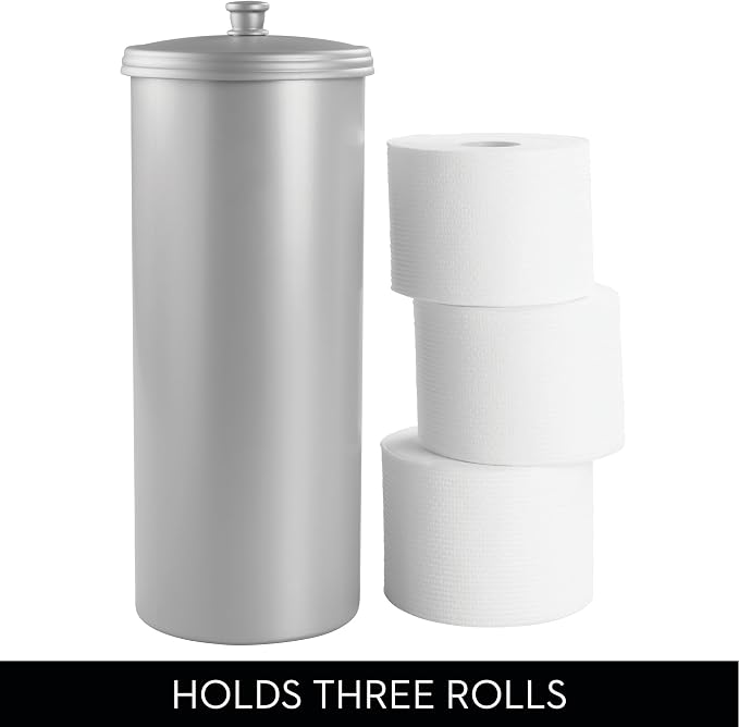 iDesign Freestanding Bathroom Toilet Paper Storage Holder, 2-Pack, Silver | With Lid, For 3 Extra Rolls
