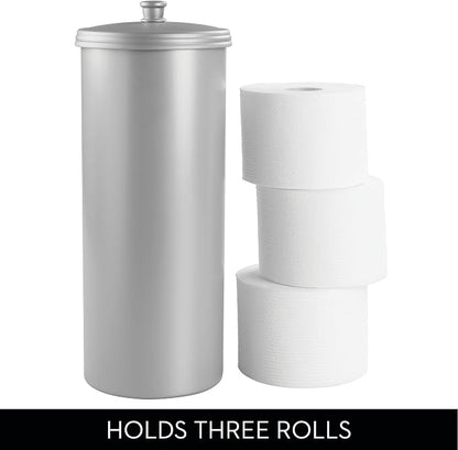 iDesign Freestanding Bathroom Toilet Paper Storage Holder, 2-Pack, Silver | With Lid, For 3 Extra Rolls