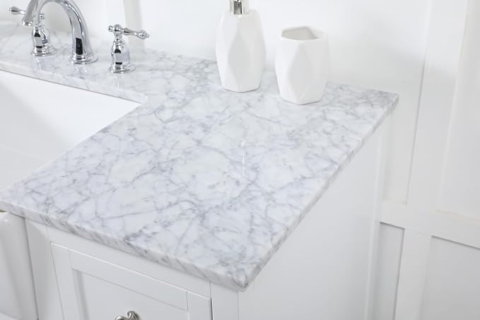 48" Pre-Assembled Bathroom Vanity with Sink, Solid Birch and MDF, Carrara White Marble Countertop Attached, Single Rectangle Porcelain Sink, 6 Soft-Close Drawers, White