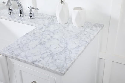 48" Pre-Assembled Bathroom Vanity with Sink, Solid Birch and MDF, Carrara White Marble Countertop Attached, Single Rectangle Porcelain Sink, 6 Soft-Close Drawers, White