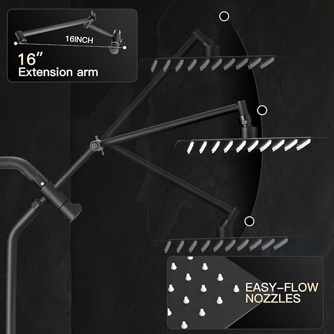 All Metal 10" Shower Head with Handheld, Built-in Power Jet Mode | Luxurious, Square, Rain Shower Heads with Spray Combo Set, High Pressure, Dual, Rainfall, with Extension Arm, Matte Black