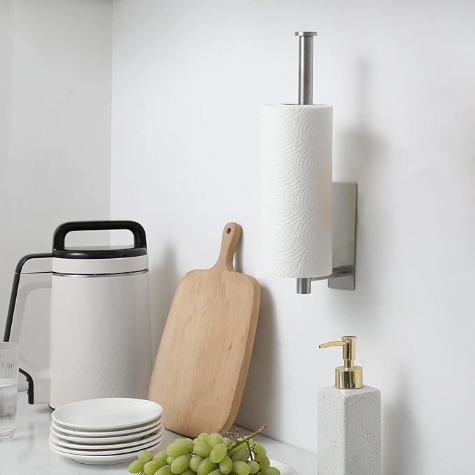theaoo Under Cabinet Paper Towel Holder for Kitchen, Adhesive Paper Towel Roll Rack for Bathroom Towel, SUS304 Stainless Steel Wall Mount, Both Available for Adhesive and Screws
