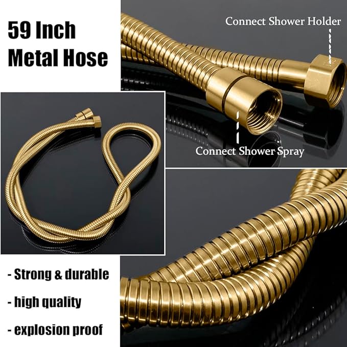 Shower Faucet Set with Tub Spout Brushed Gold 10 Inch Rainfall Shower 4 Setting Spray Mixer Shower System Modern Luxury Wall Mounted Tub Shower Faucet Set Rough-in Valve Body (Brushed Gold)