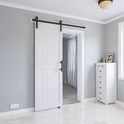 28in x 84in White MDF Sliding Barn Door, Pre-Drilled Holes Easy Assembly | 5ft Barn Door Hardware Kit & Handle Include, Solid Barn Door Slab Covered with Water-Proof PVC Surface, H-Frame