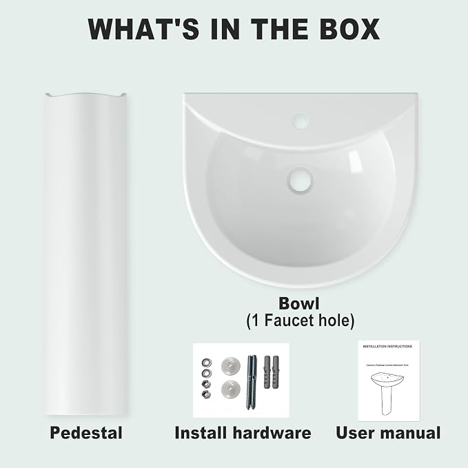 20"x17" Ceramic Pedestal Bathroom Sink with, Single Hole Faucet - Space-Saving Design for Half Baths & Rooms
