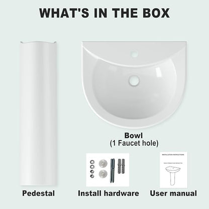 20"x17" Ceramic Pedestal Bathroom Sink with, Single Hole Faucet - Space-Saving Design for Half Baths & Rooms