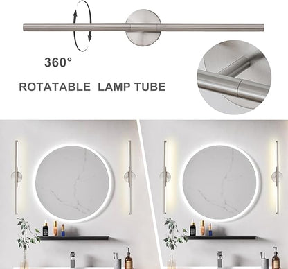 Brushed Nickel Bathroom Light Fixtures Over Mirror 30 Inch, 20W 360° Rotatable Dimmable 4000K LED Vanity Light Bar, Modern Bathroom Vanity Lights Above Mirror