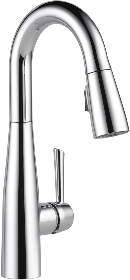 Delta Essa Chrome Bar Sink Faucet with Pull Down Sprayer, Modern Single Hole Prep Sink Faucet, Single Handle, Chrome 9913-DST